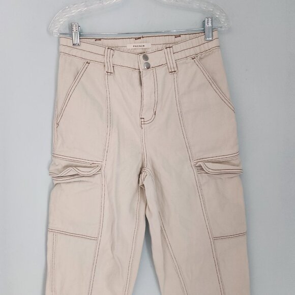 PacSun‎ Elastic Waist Cargo White Cream Cotton Pants Womens Medium (28x27) EUC - Picture 2 of 13